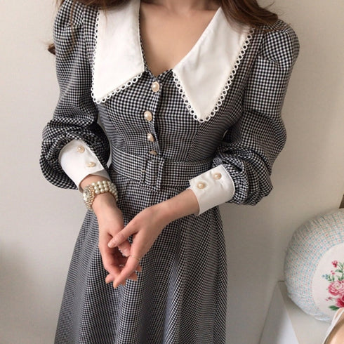 チェックベルトロングワンピ